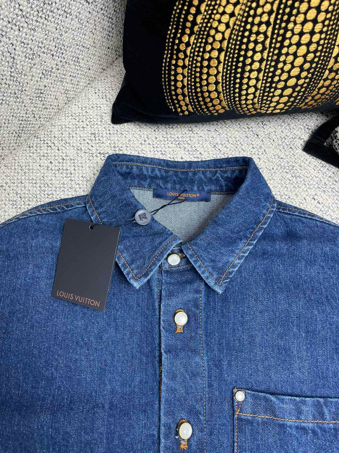 Lv Signature Denim Short-Sleeved Shirt