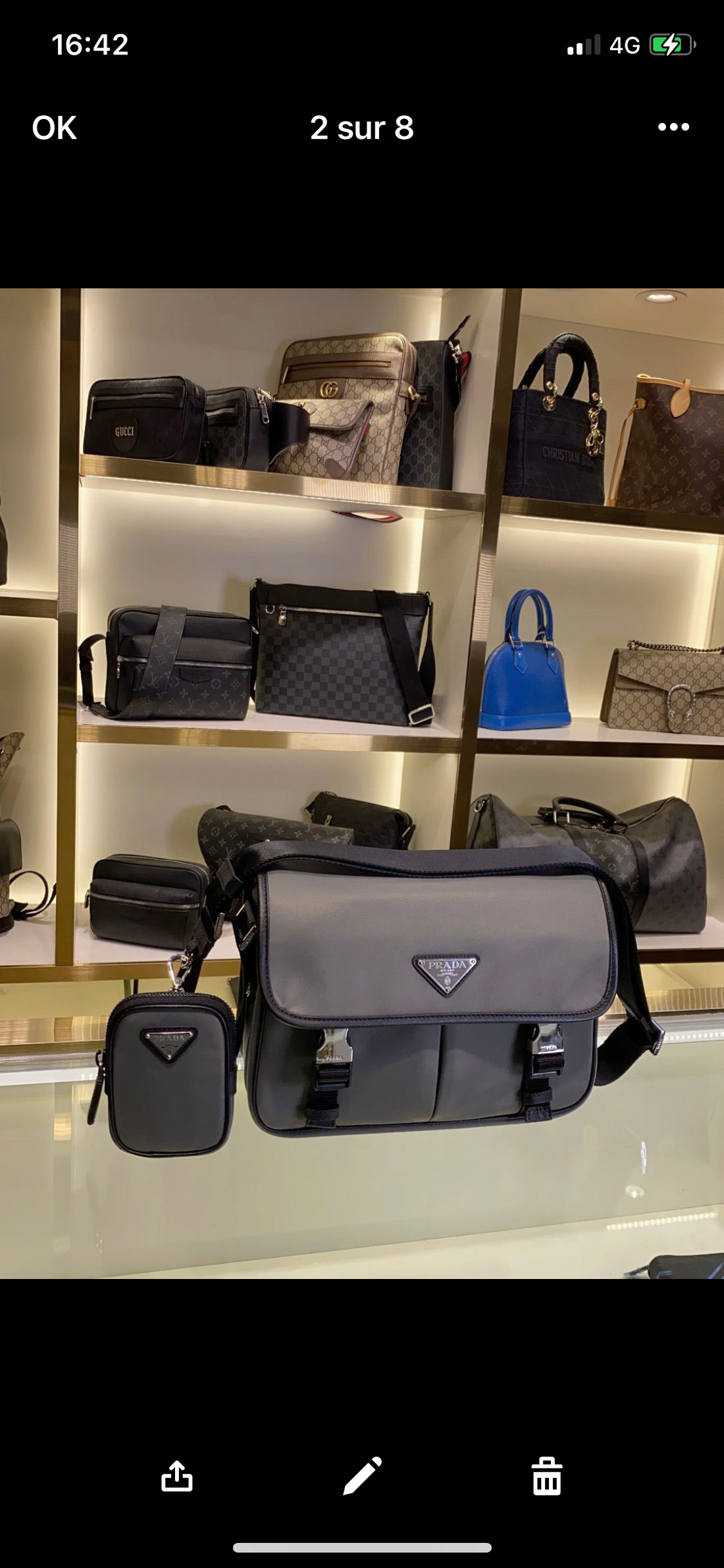 Sacoche Prada Grise Grande taille facture