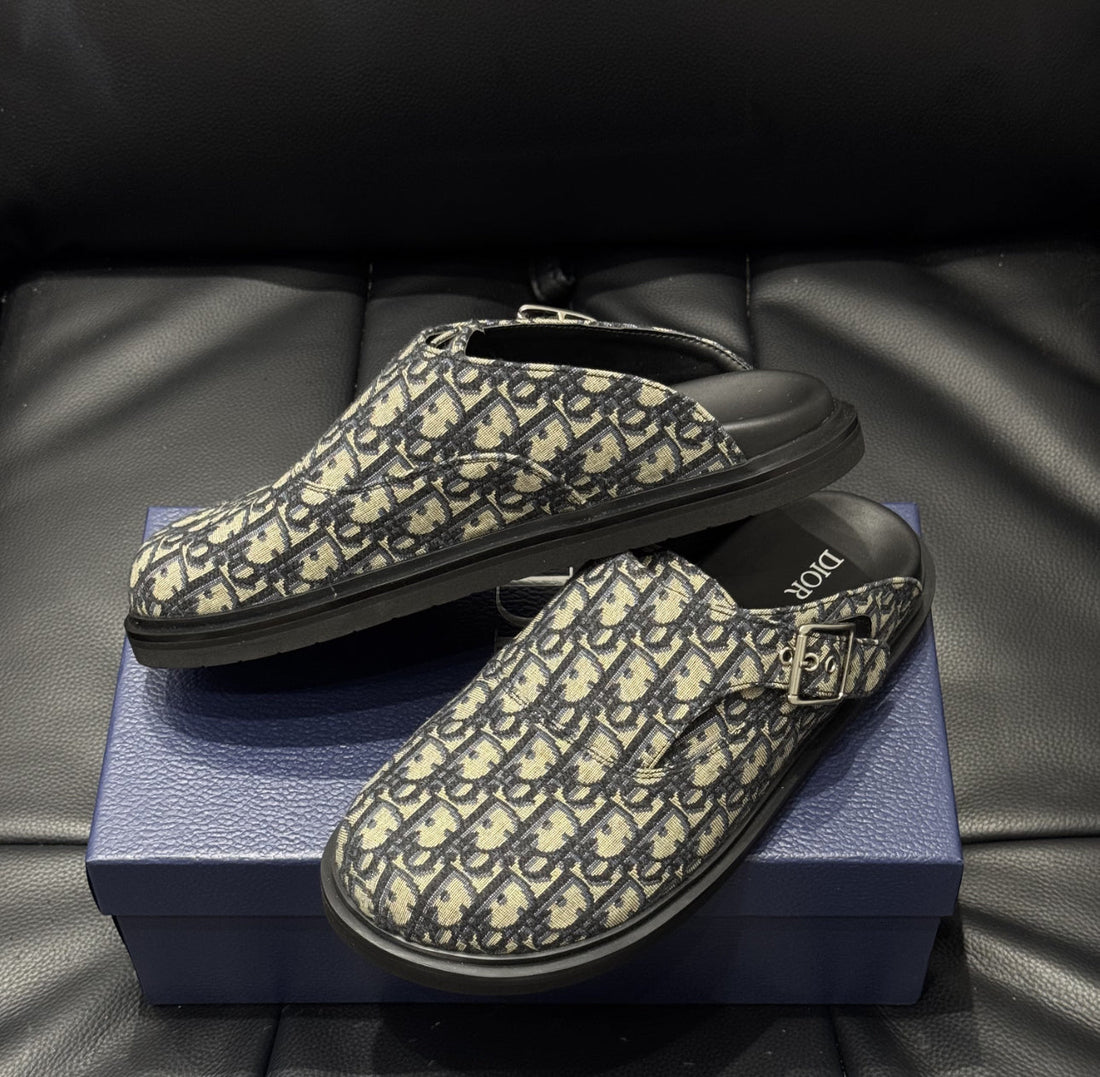 Mule  Aqua Toile jacquard Dior Oblique beige et noir