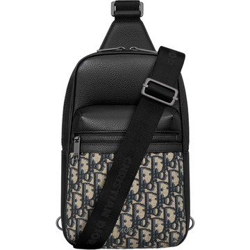 Slingbag Rider 2.0 Toile jacquard CD  Oblique beige et noir et cuir de veau grainé noir  10/10