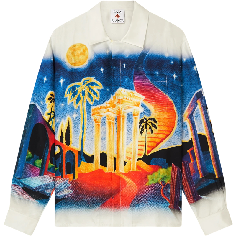 MIDNIGHT ACROPOLIS LONG SLEEVE SILK SHIRT
