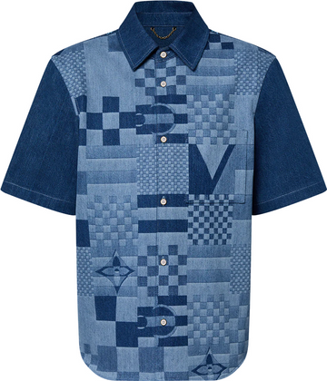 Chemise lv  manches courtes imprimée en denim