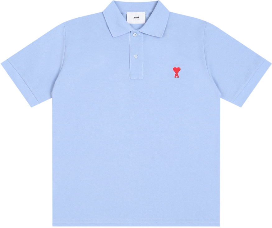 Polo bleu  à petit logo ami de cœur rouge
