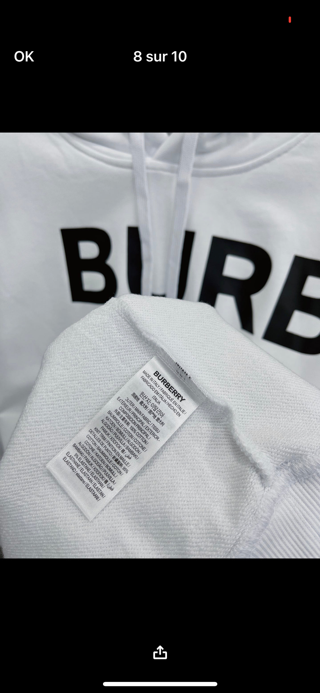 Sweat Burberry blanc facture