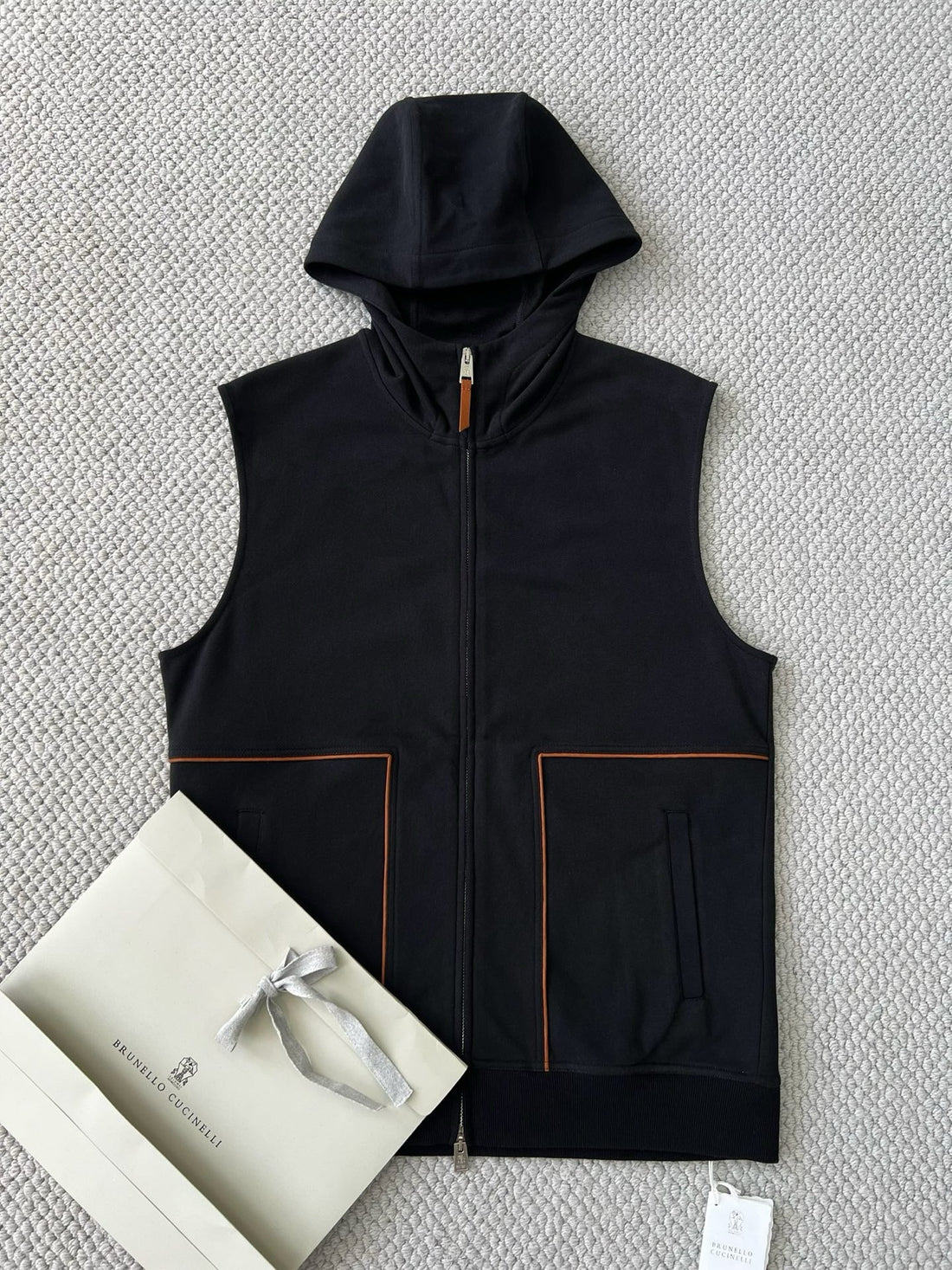BRUNELLO CUCI Techno Cotton Hooded Gilet In Blue