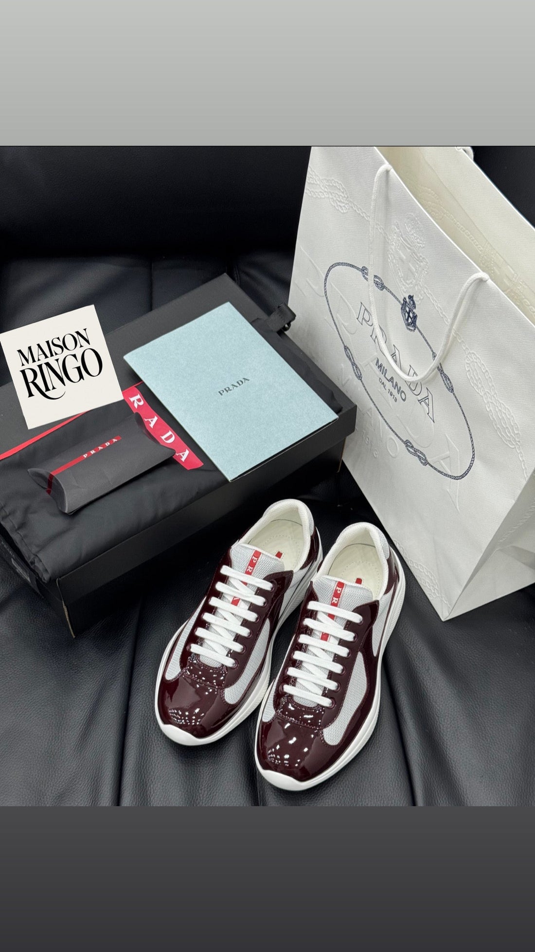Sneakers Prada America´s Cup BORDEAUX Cherry 🍒 tissu bike lisse 10/10