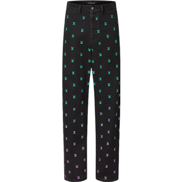 Pantalon droit brodé LV Blason Gradient en denim