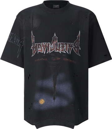 T-SHIRT UPSIDE DOWN PARIS MOON OVERSIZE EN NOIR DÉLAVÉ BALENCIAGA