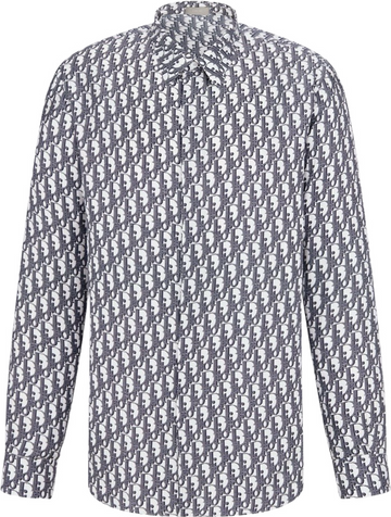 Chemise CD Oblique Sergé de soie blanche et bleue