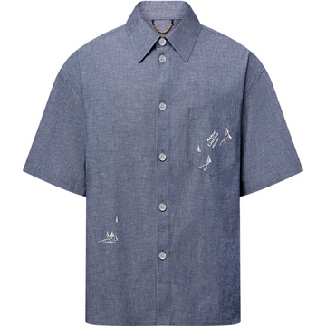 Chemise lv manches courtes brodée en chambray
