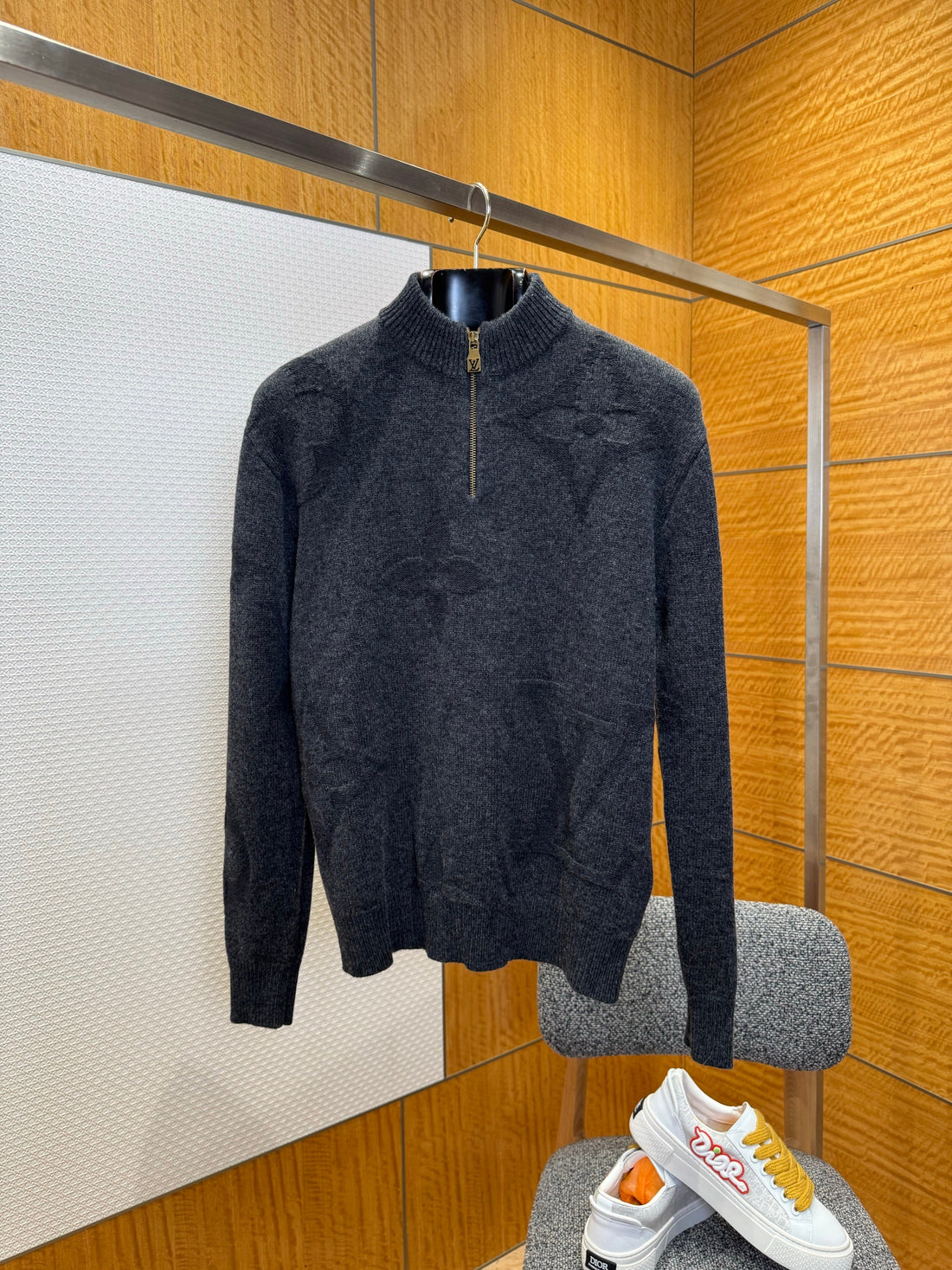 Pull Monogram Jacquard semi-zippé en laine