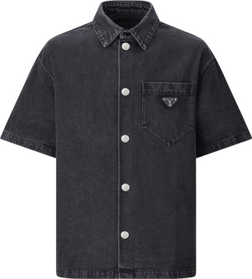 Prada chemise en jean à plaque logo