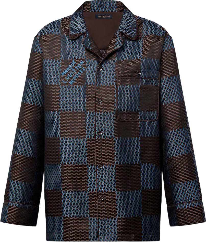 Lv Long-Sleeved Damier Silk Pyjama Shirt